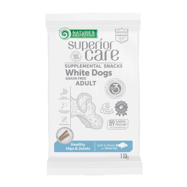 NATURE'S PROTECTION SUPERIOR SNACK HIP & JOINTS gardums suņiem Baltā zivs 110g